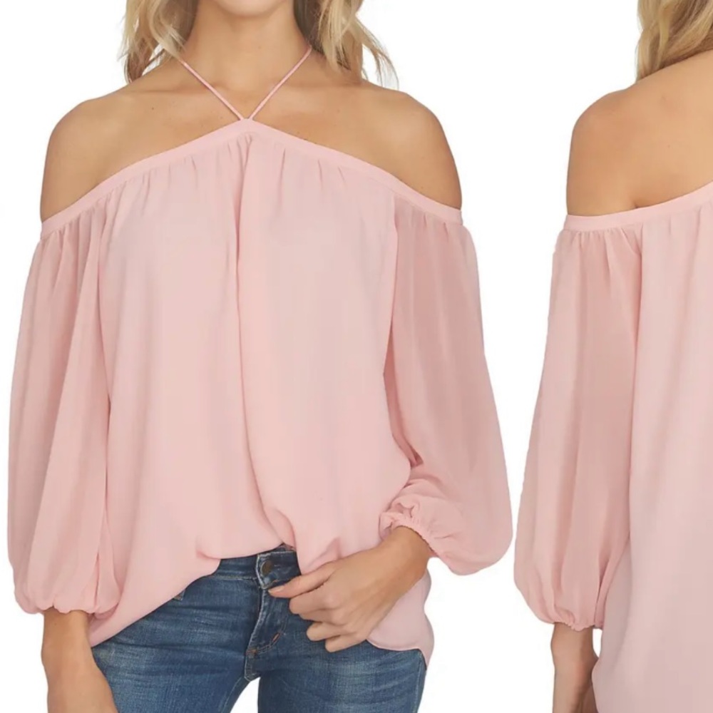 Off the Shoulder Sheer Chiffon Blouse